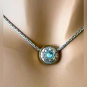 Brighton Celestial Blue Swarovski Crystal Two Tone Necklace. Excellent Condition